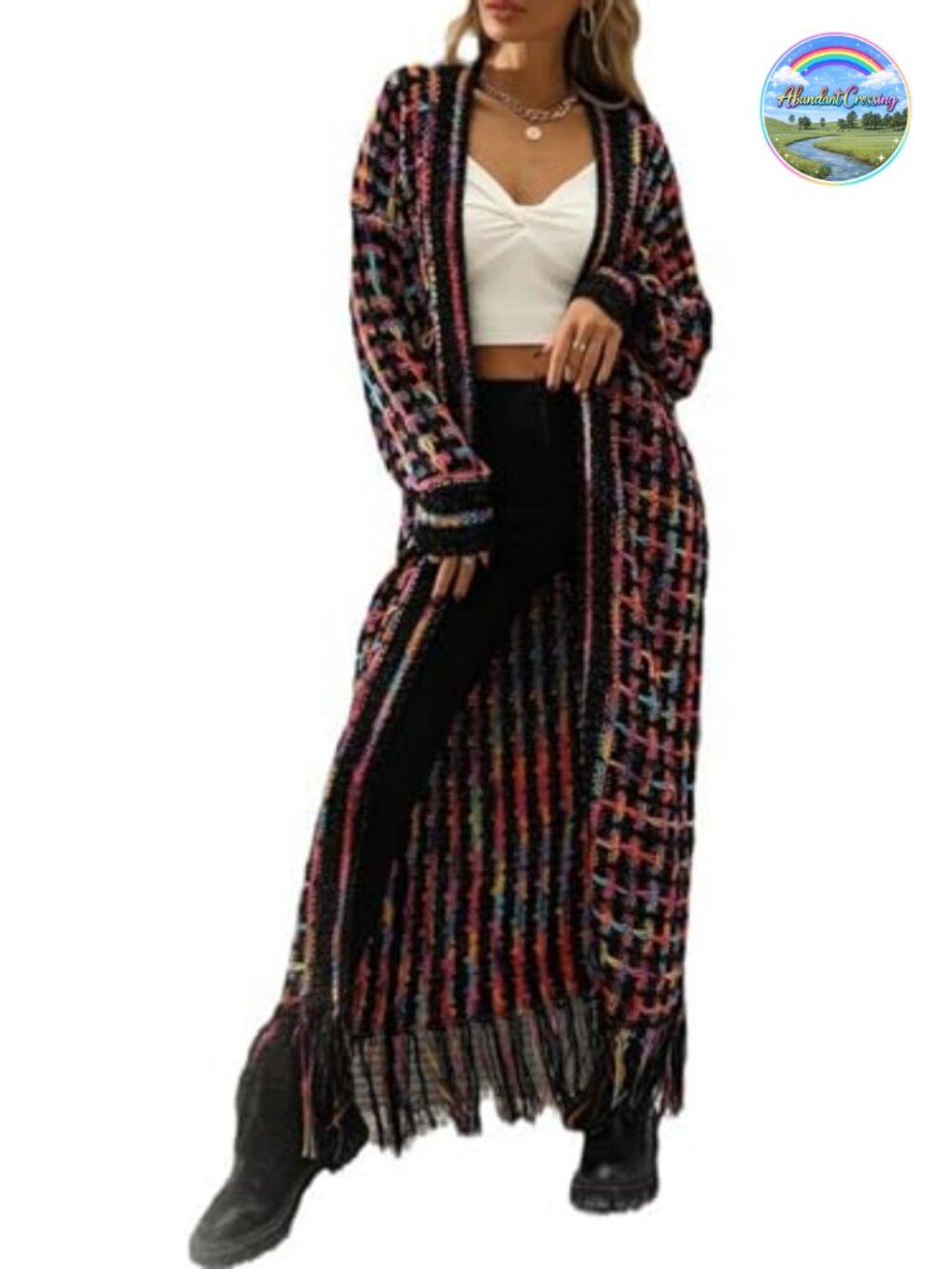 Boho Maxi Cardigan Sweater Fringe Aztec Acrylic Long Duster